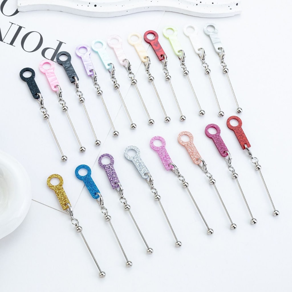 Silver Metal Bar DIY Beadable for Keychain with Carabiner Hook Plastic Long Ring Hoop on Cup's Straw 120MM