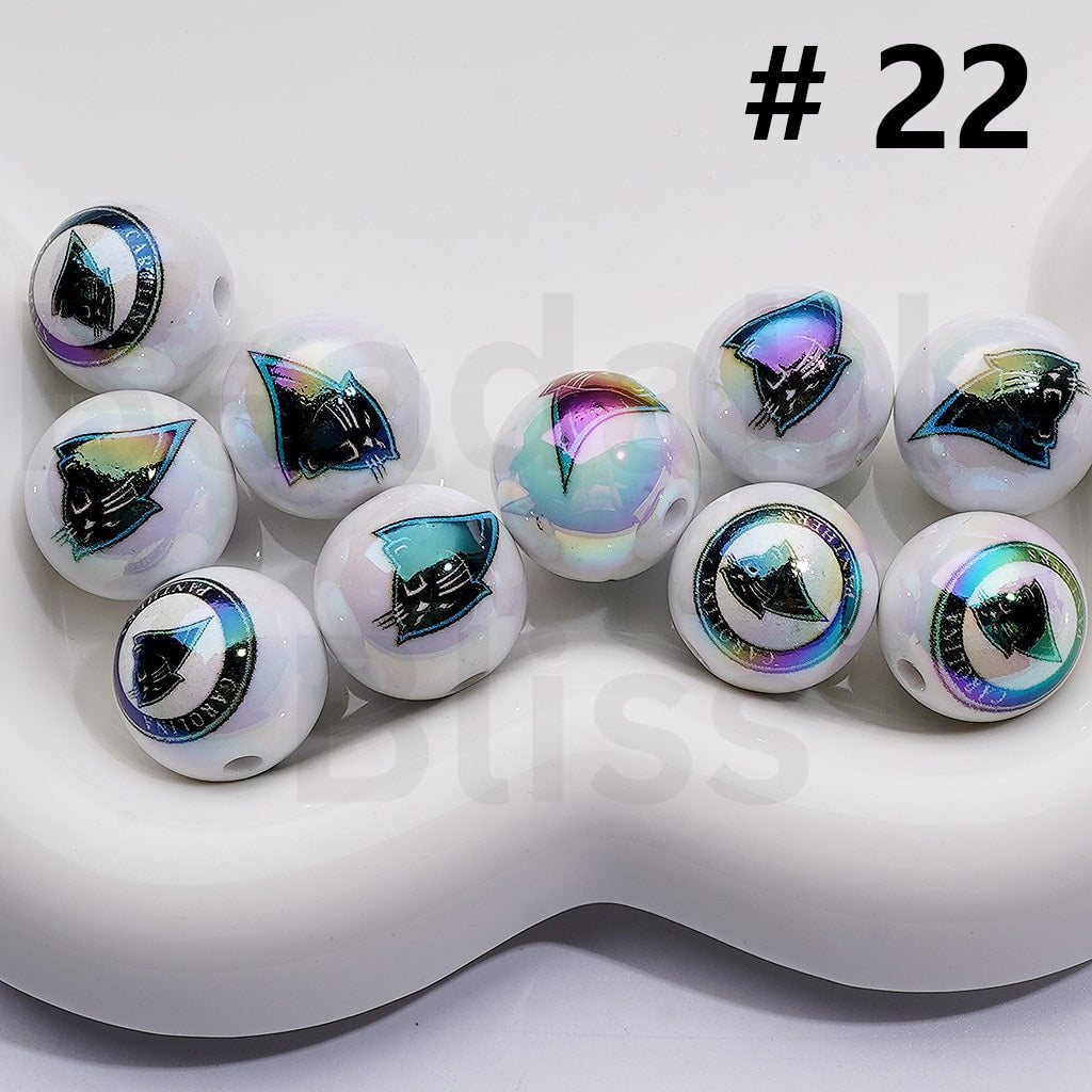 NF Football Teams USA American UV Coating Round Acrylic Beads, 16MM, Random Mix and Single Team Both Available to Choose