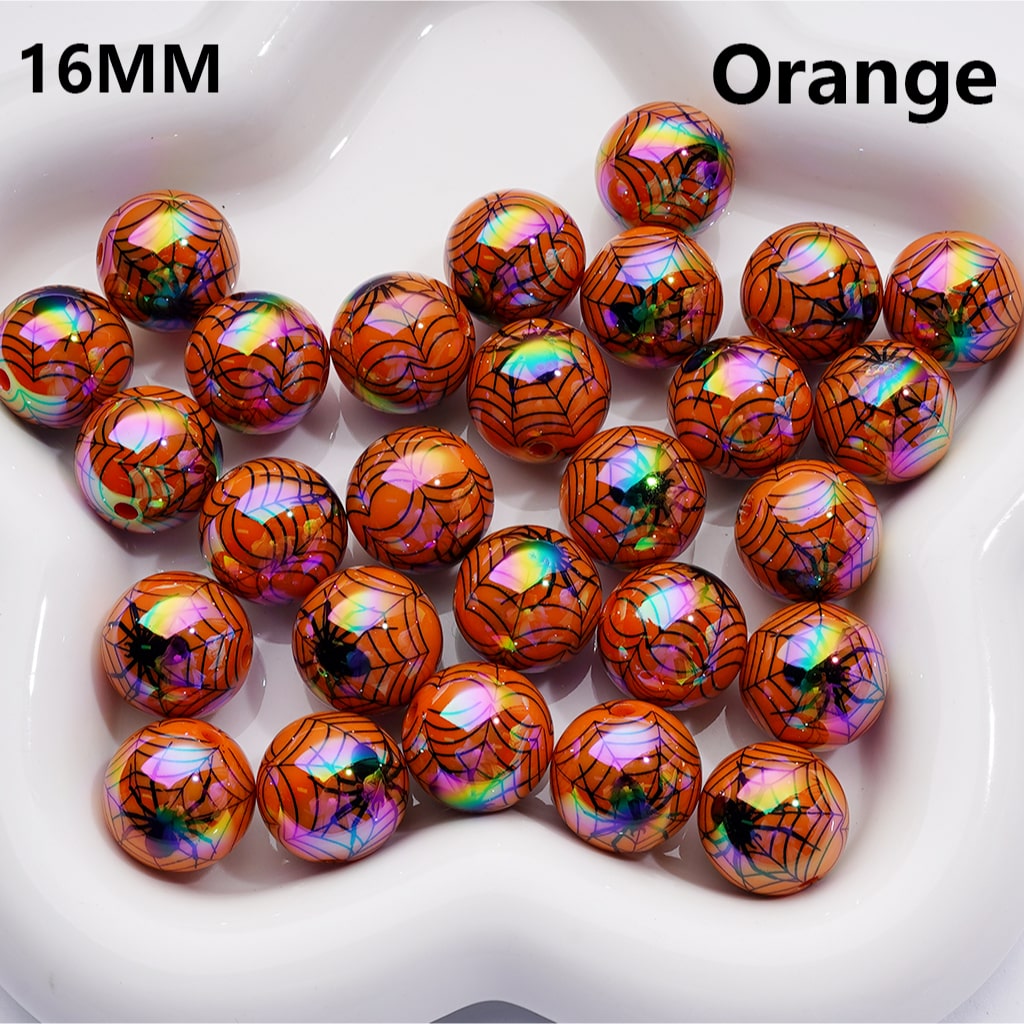 Halloween Spider Web Pattern UV Coated Single Color Available in 200pcs Acrylic Beads 16MM (Whole Bag))