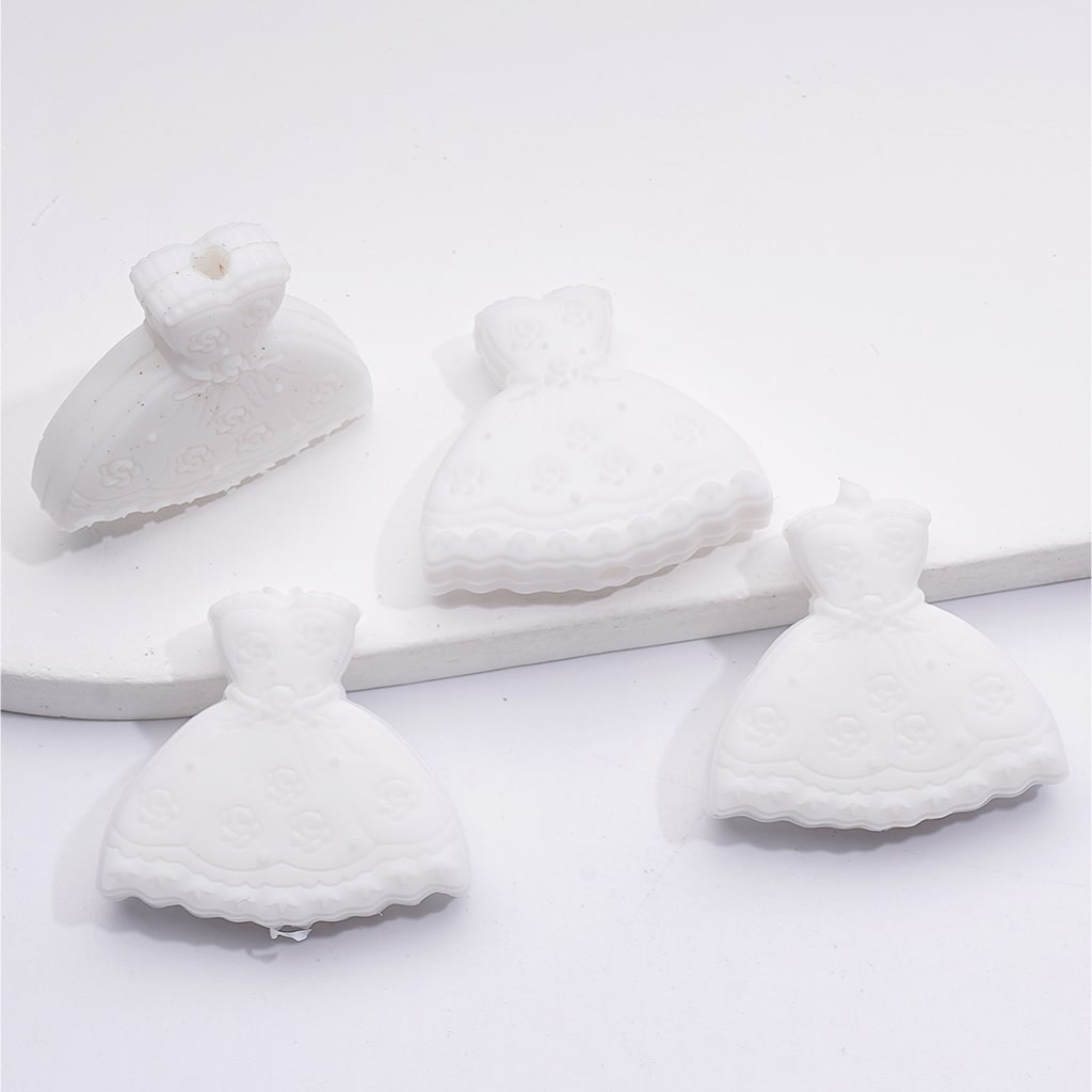 Cute White Dress and Flowers Design Silicone Focal Beads