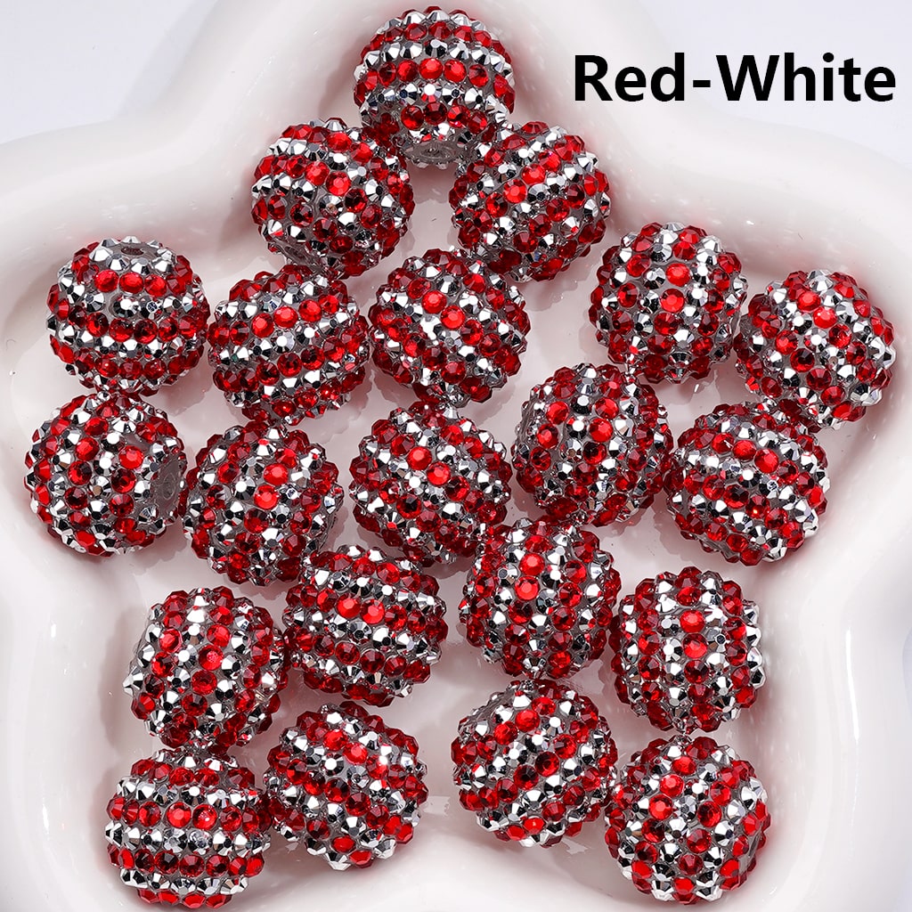 Double Color Striped Round Acrylic Beads with Shiny Rhinestones, 20MM