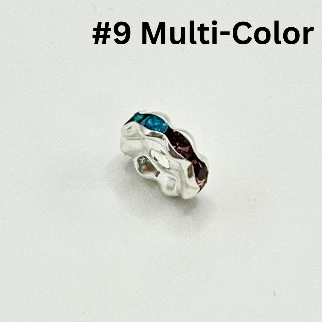 Wavy Shape Metal Spacers with Rhinestones in Solid Colors, 10mm