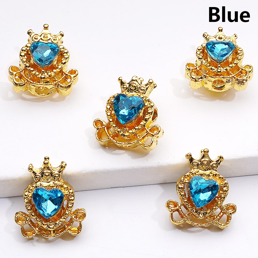 Shiny Gold Alloy Beads Heart with Crown Design 14*16MM Rhinestone Accents