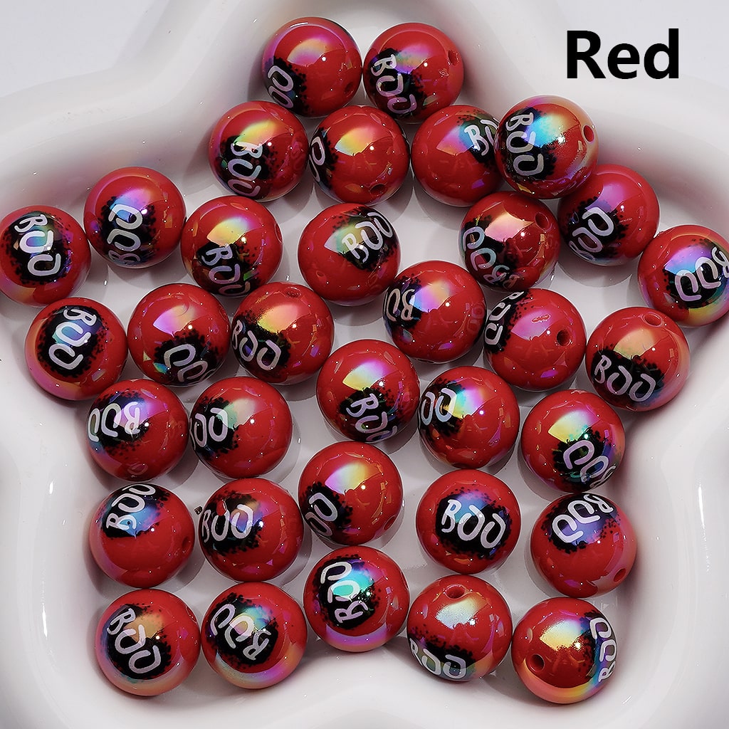 Halloween Boo Series UV Coating Round Acrylic Beads, 16MM (Single Color is available for 200pcs(Whole bag))