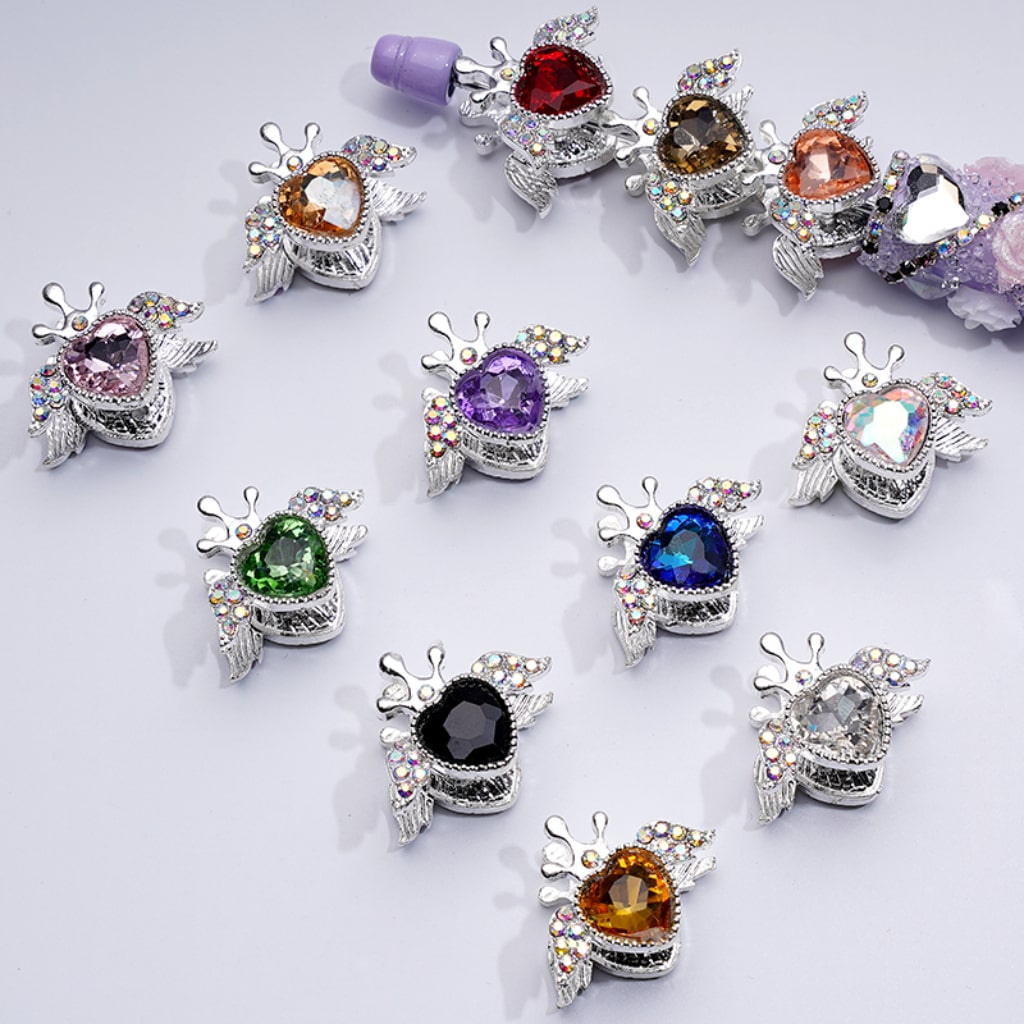 Fancy Bling Bling Silver Alloy Heart Angel Crown with Large Heart Inside Mini AB Rhinestones Beads, Around 25*20MM