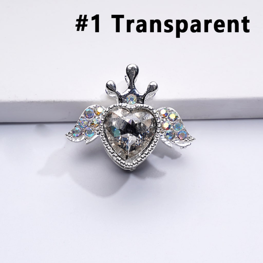 Fancy Bling Bling Silver Alloy Heart Angel Crown with Large Heart Inside Mini AB Rhinestones Beads, Around 25*20MM