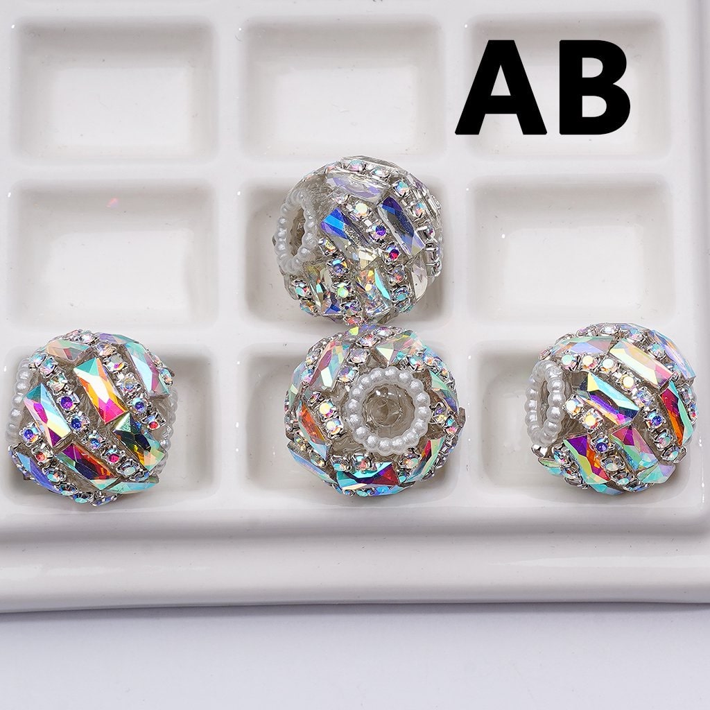 Rectangle & AB Rhinestones Chains Spiral Style Shiny White Pearls Loop Acrylic Beads 20MM