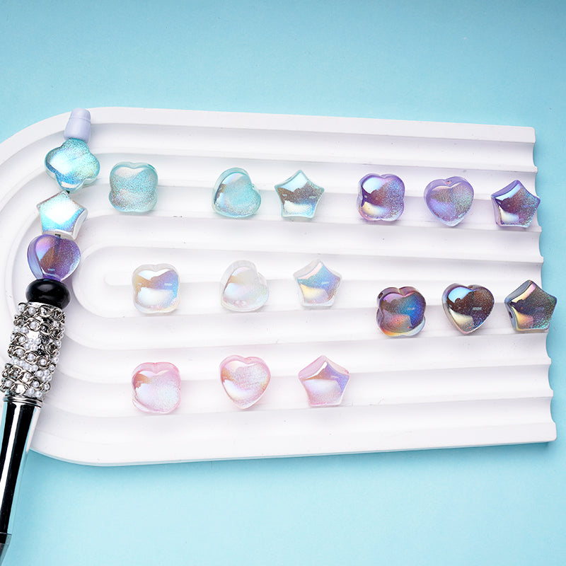 Colorful Clear Star Heart Bling Bling Glittery Four Leaf Clover Shape Acrylic Beads, Around 15MM, Please Read the Description