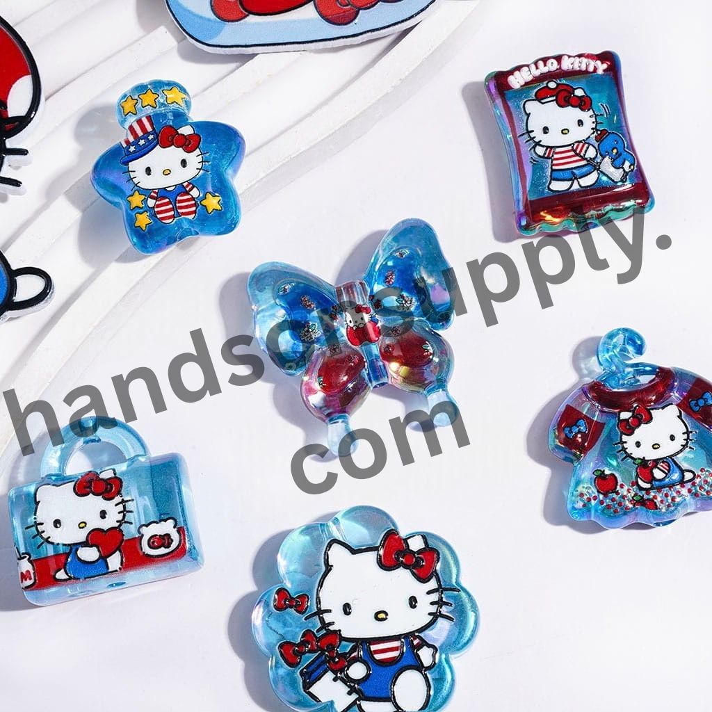 UV-Coated Adorable Blue Cat Character Playful Blue Series Acrylic Beads & Pendants, Multicolor Random Mix