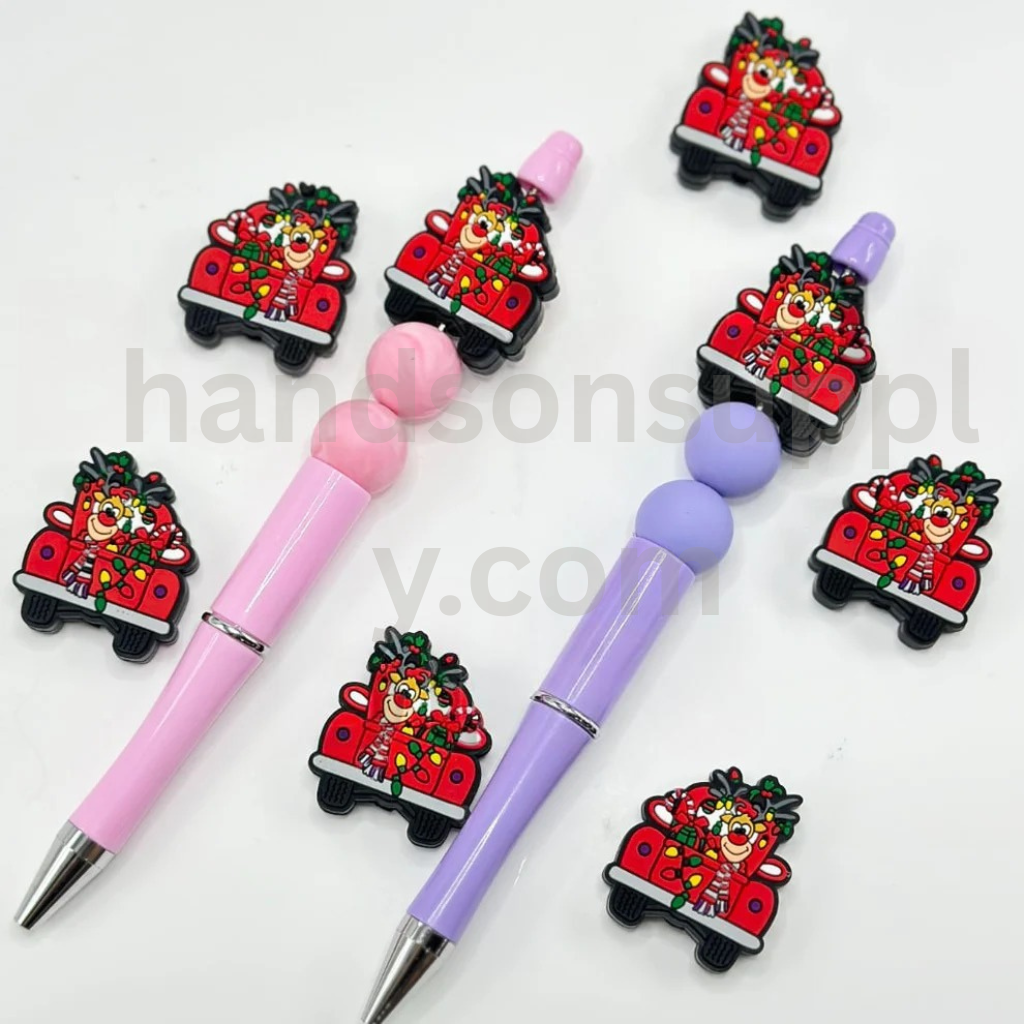 Elk Bulbs Gifts in a Red Car Christmas Silicone Focal Beads