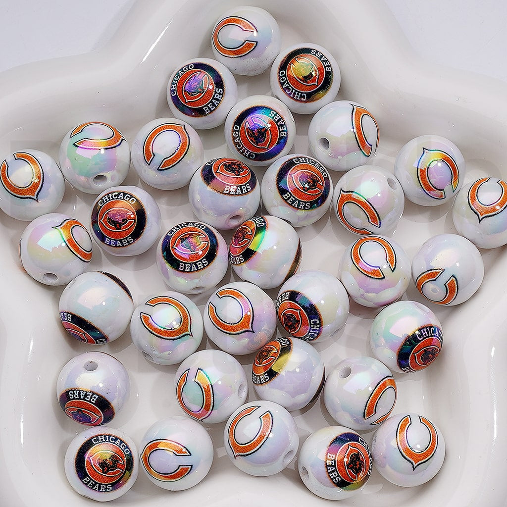 NF Football Teams USA American UV Coating Round Acrylic Beads, 16MM, Random Mix and Single Team Both Available to Choose