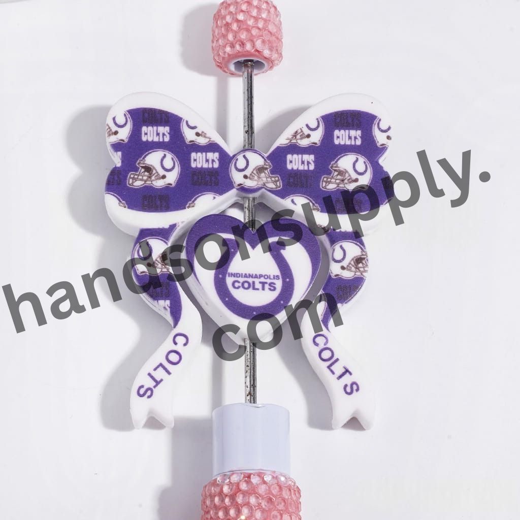 Indy American Football Team Logo Design Heart and Bowtie Shapes Silicone Focal Beads Collection Set, 45*52MM