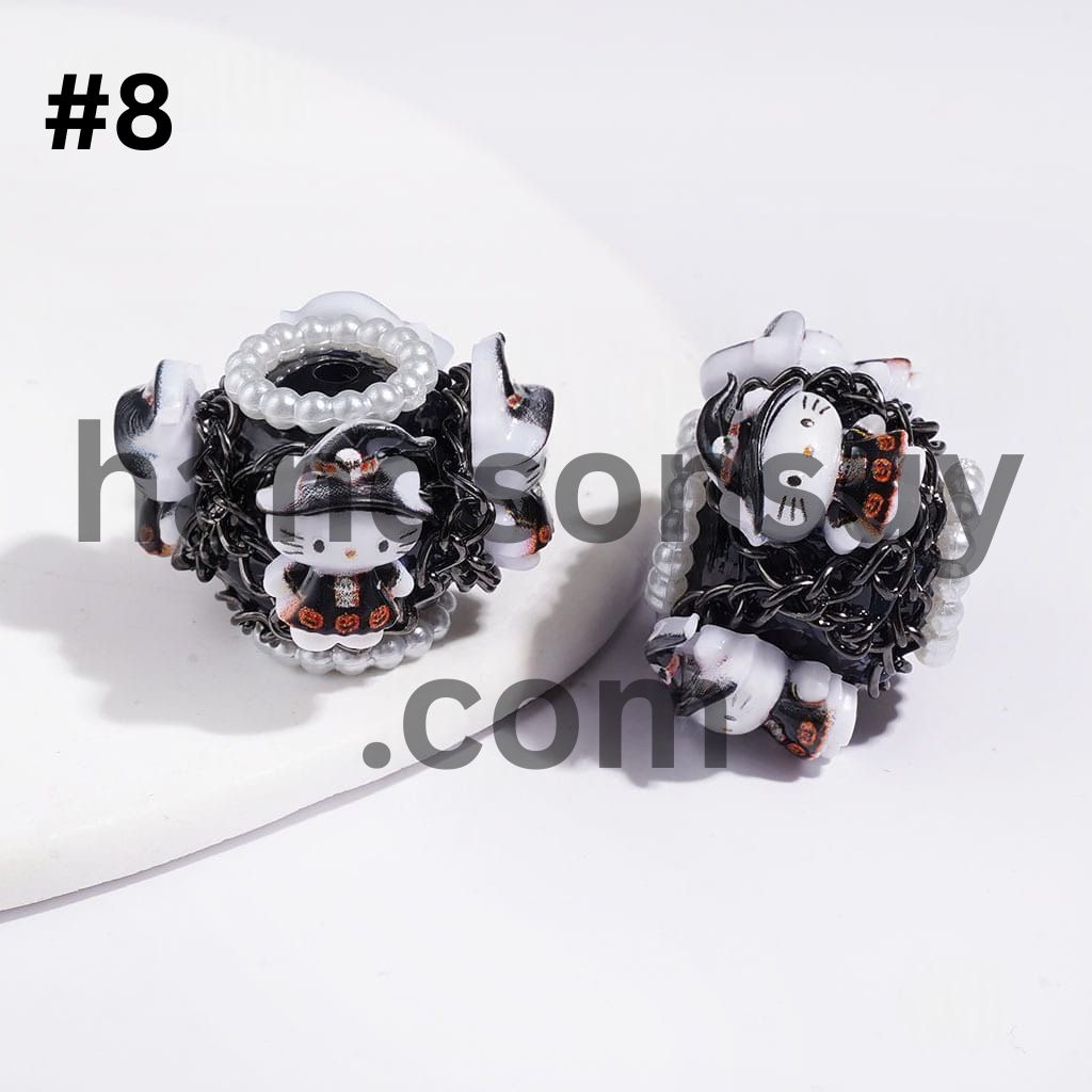 Hand-Made Acrylic Beads Halloween Cute Cat Character Series, w White Pearl & Gun Black Chains, 20MM Multi Colors