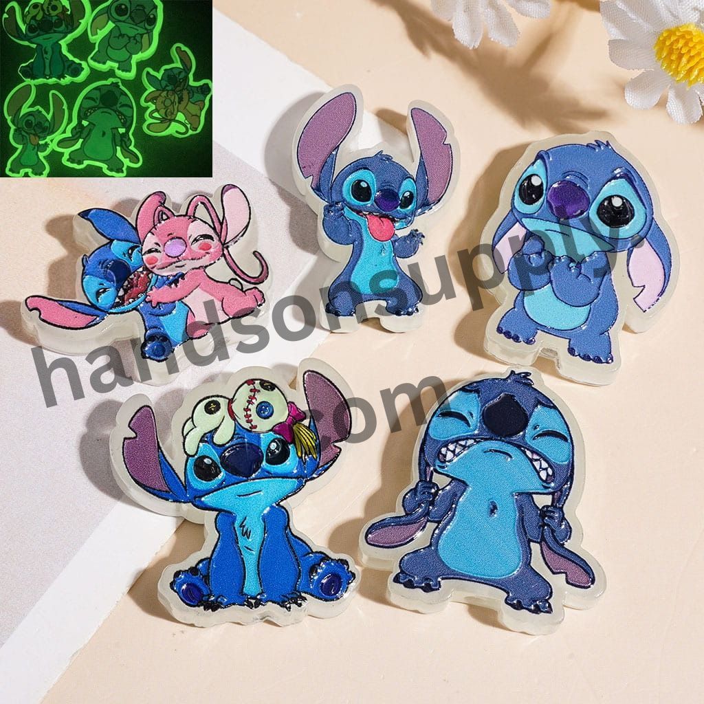 Cute Playful Blue Monster Character Series Luminous Acrylic Beads, Random Mix