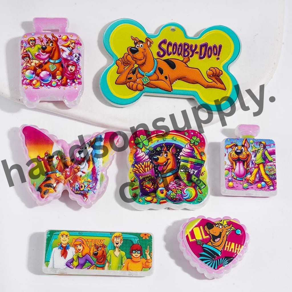 Playful Silly Dog Characters in Colorful Candy-Themed Designs Acrylic Beads and Pendants, Random Mix
