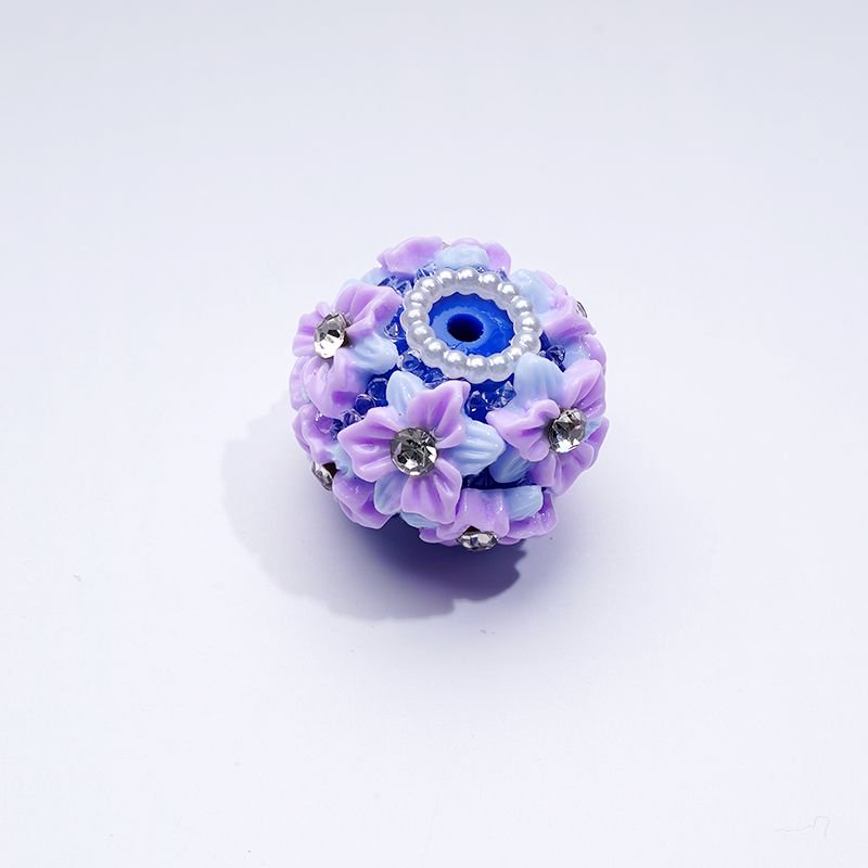 Flowers Clear Rhinestone Multi-Color Cute Inside White Pearls Ring Clear Sugars Round Clay Beads, 20MM
