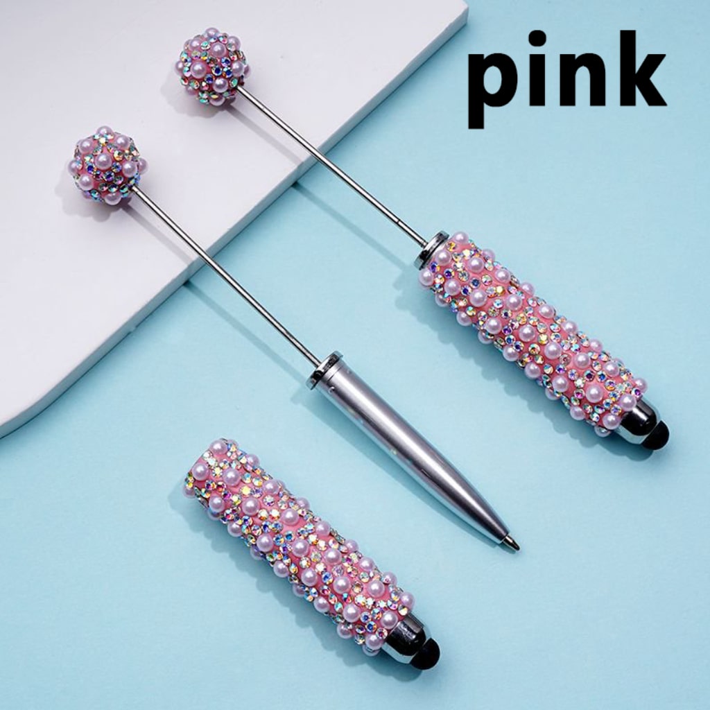 Beadable Clay Stylus Pens with AB Rhinestones White Pearls Covered the Entire Pen