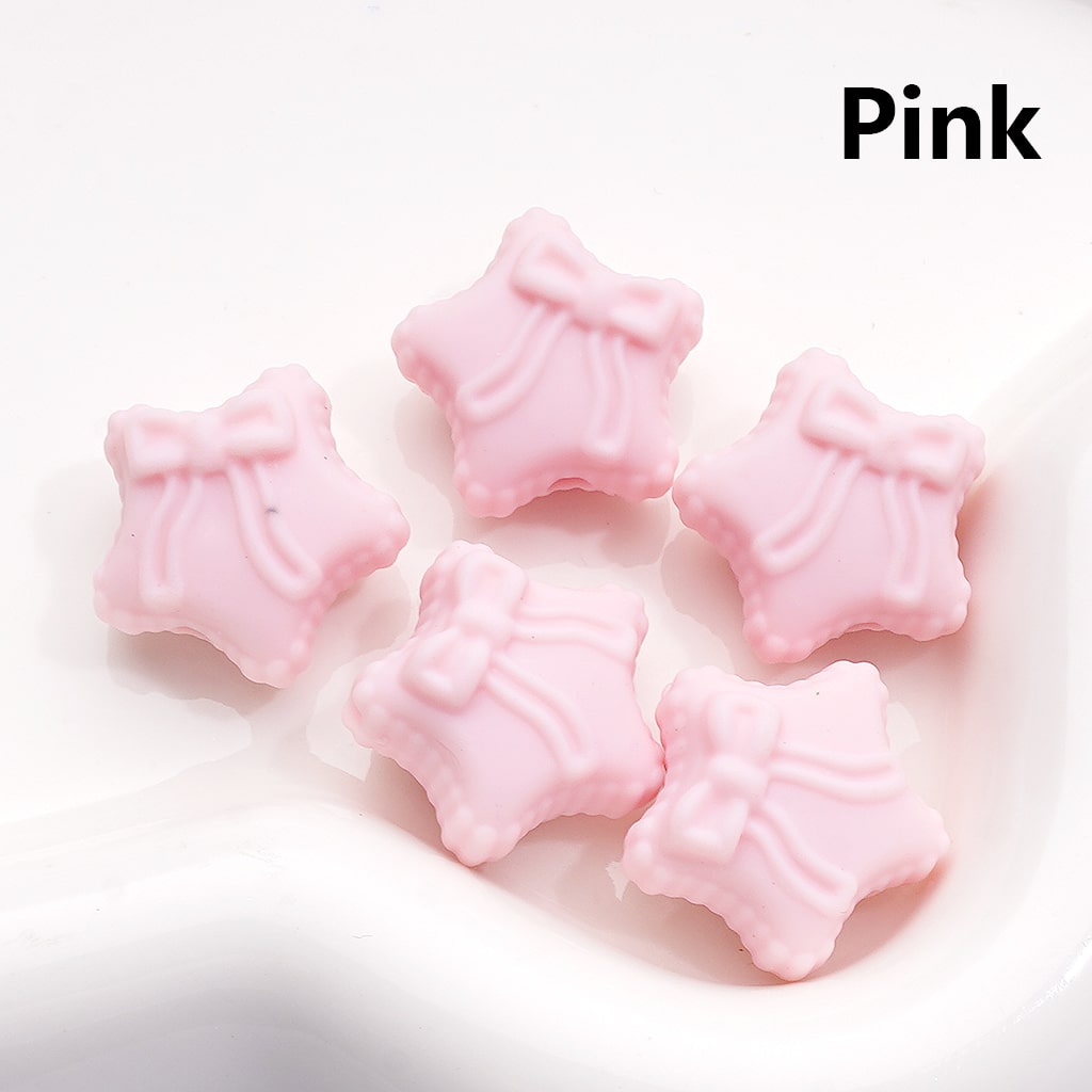 Rubber Coated Acrylic Beads Five-Pointed Star with Bowknots (Single Color is available for 200pcs(Whole Bag))