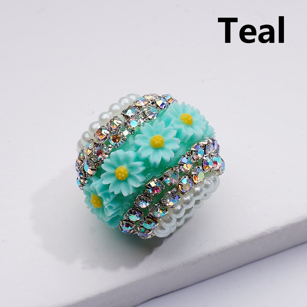 Daisy Flower Mini AB Rhinestones Chains White Pearls Loop Acrylic Beads, Around 2018M