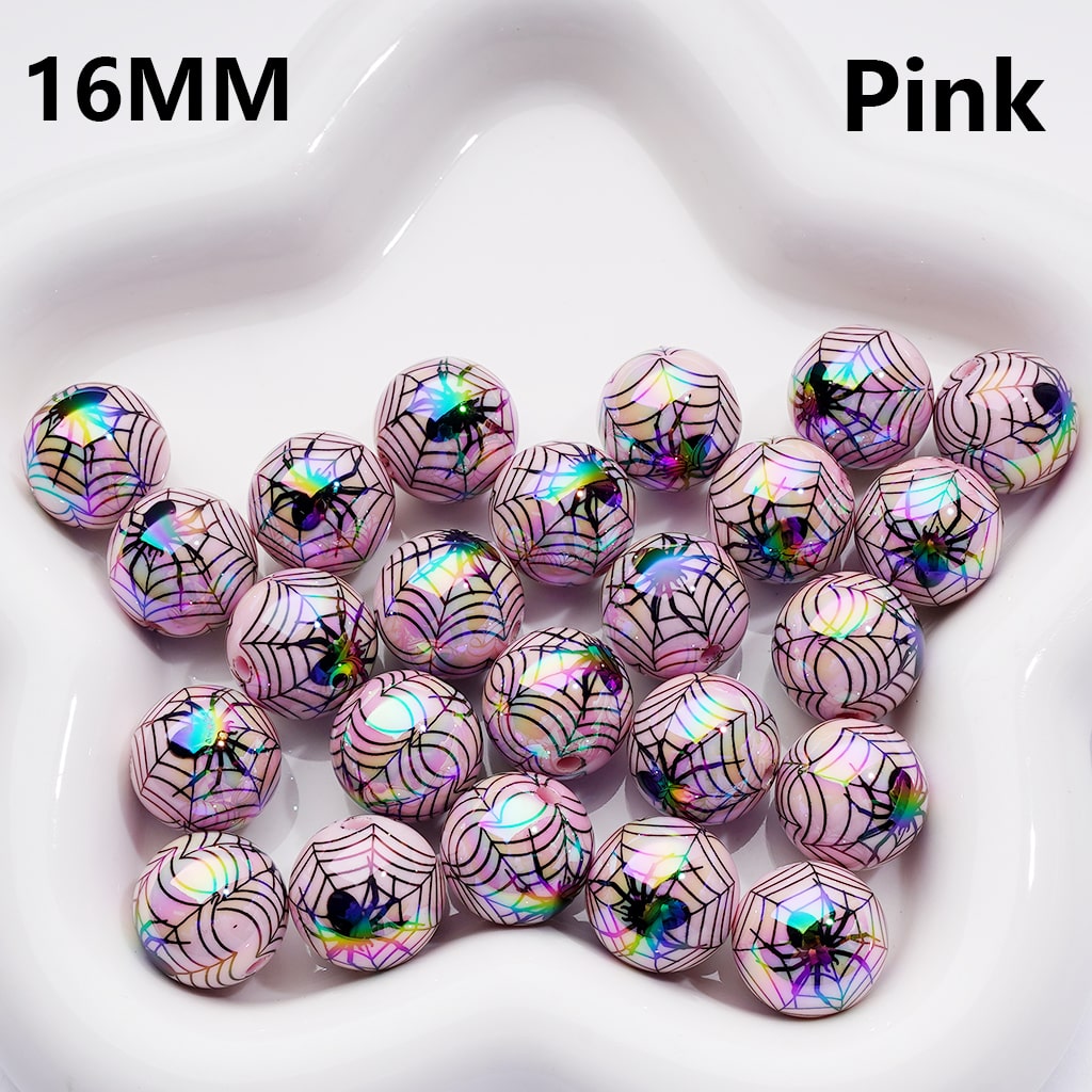 Halloween Spider Web Pattern UV Coated Single Color Available in 200pcs Acrylic Beads 16MM (Whole Bag))