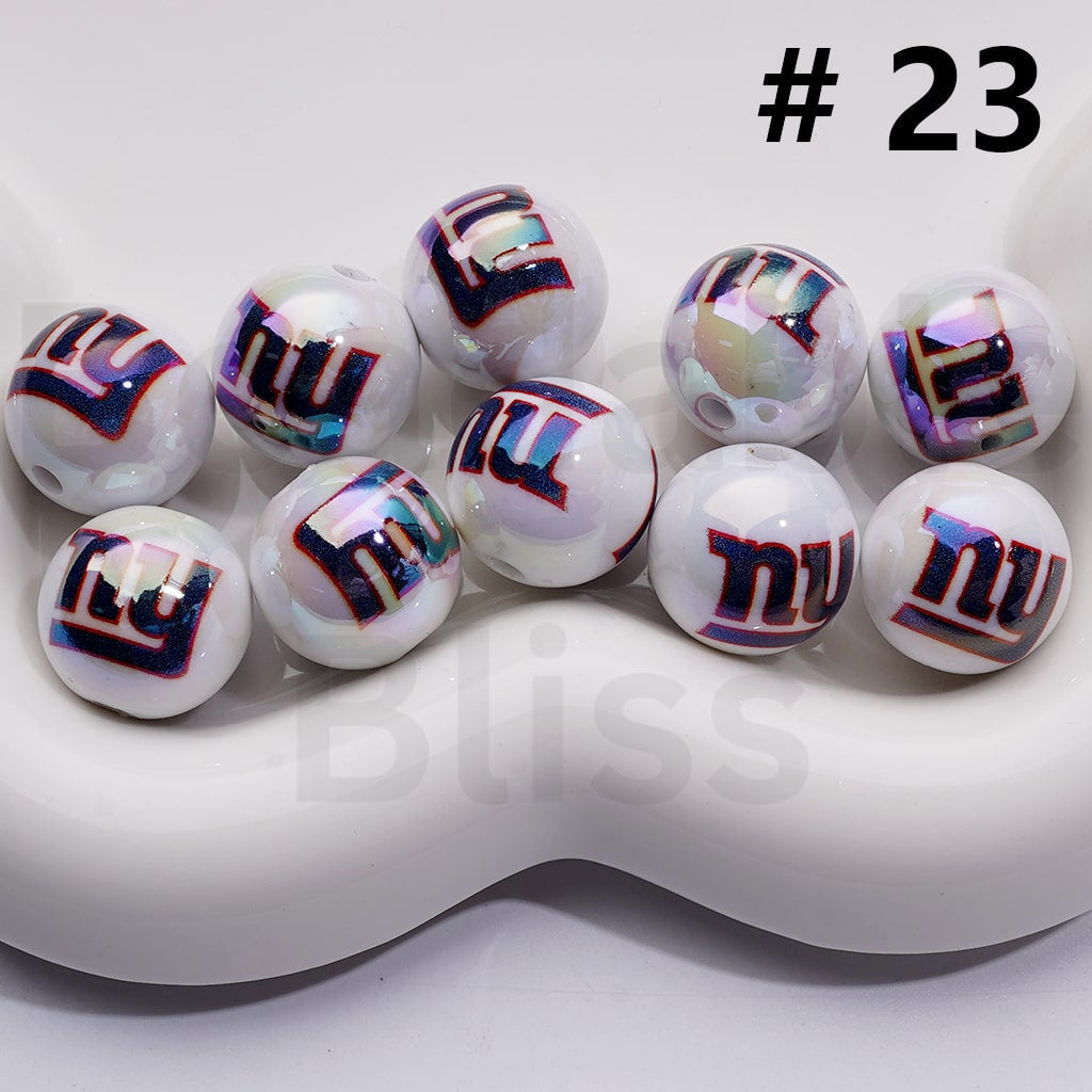 NF Football Teams USA American UV Coating Round Acrylic Beads, 16MM, Random Mix and Single Team Both Available to Choose
