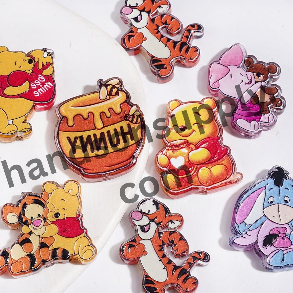 Playful Cartoon Bear, Donkey, Tiger, Pig and Honey Jar Character Acrylic Beads, Random Mix