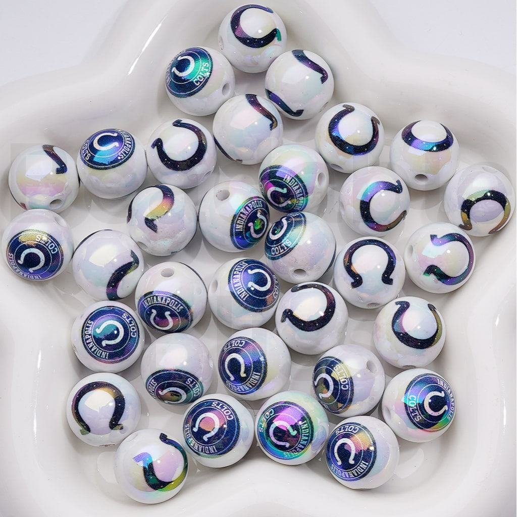 NF Football Teams USA American UV Coating Round Acrylic Beads, 16MM, Random Mix and Single Team Both Available to Choose