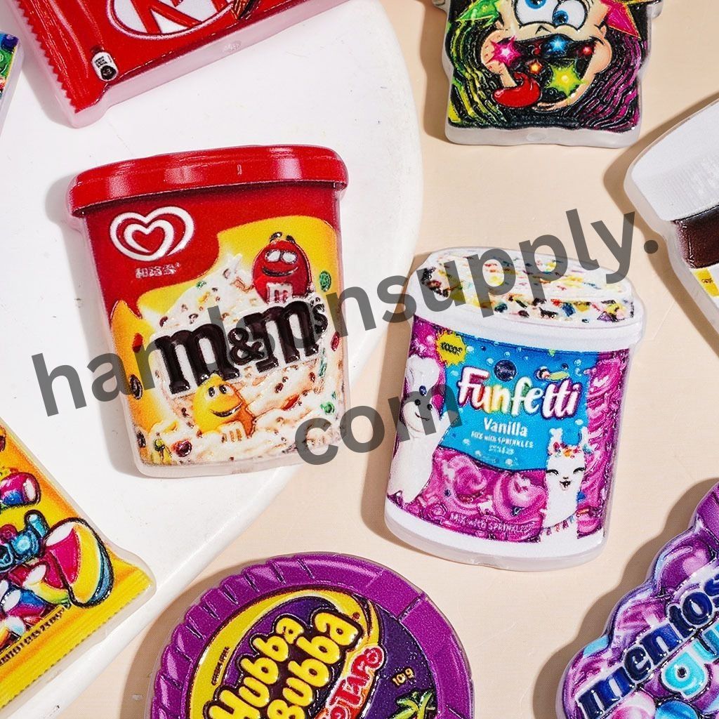 Sweet Candy, Gum, Coffee & Chocolate Snack Series Designs, Acrylic Beads, Random Mix