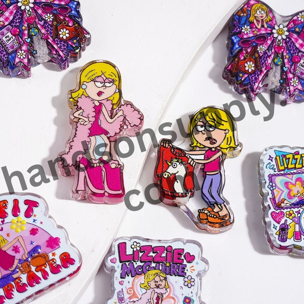 Nostalgic Retro 90s Cartoon Girl Printed Semi-Clear Acrylic Beads, Random Mix