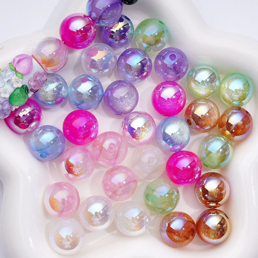 Round Cat Eye Glitter Double Side Acrylic Beads, Random Mix, 16MM