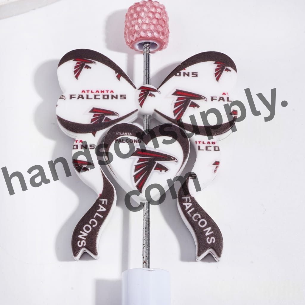 Detroit and Atlanta Football Team Logos with Heart and Bowtie Shapes Silicone Focal Beads, 45*52MM