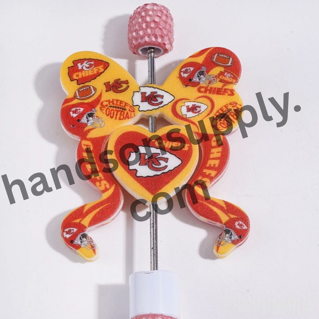 KC American Football Team Design Heart and Bowtie-Shaped Silicone Focal Beads, 44*52MM