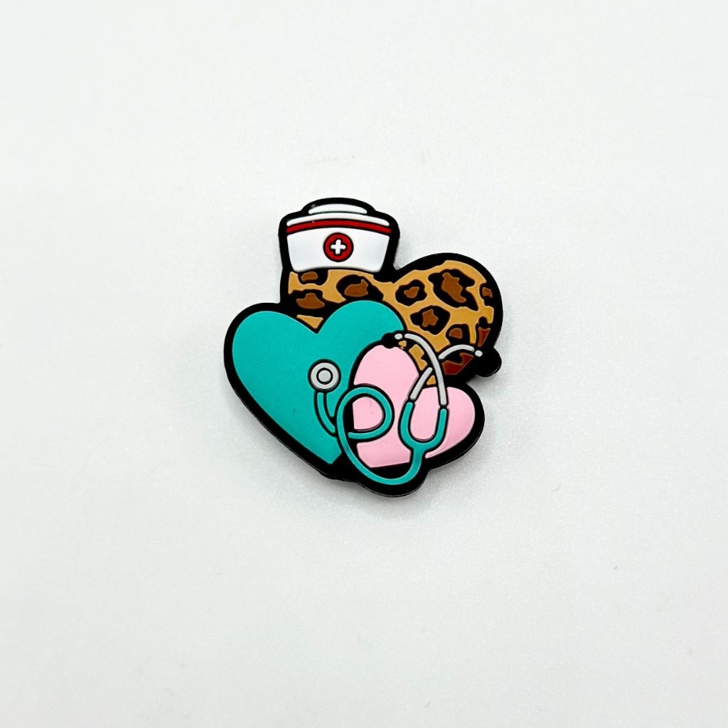 Stethoscope Blue Pink Brown Nurse Hat Jaguar Print Hearts Silicone Focal Beads