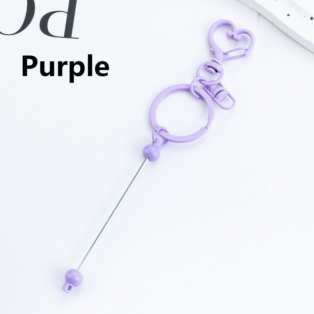 Metal Keychain with Bar and Heart Shape Clasp in Solid Color DIY Beadable 154MM