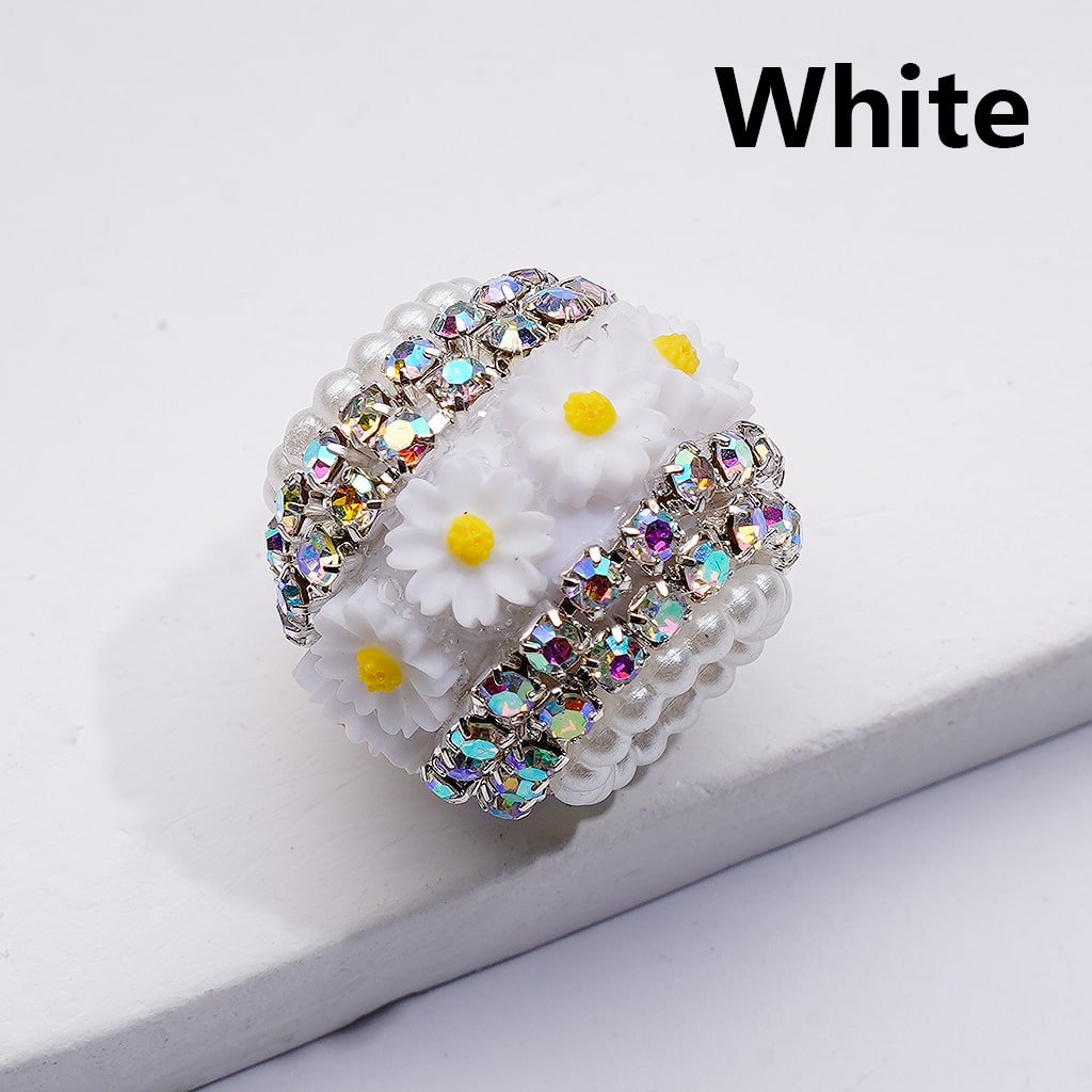 Daisy Flower Mini AB Rhinestones Chains White Pearls Loop Acrylic Beads, Around 2018M