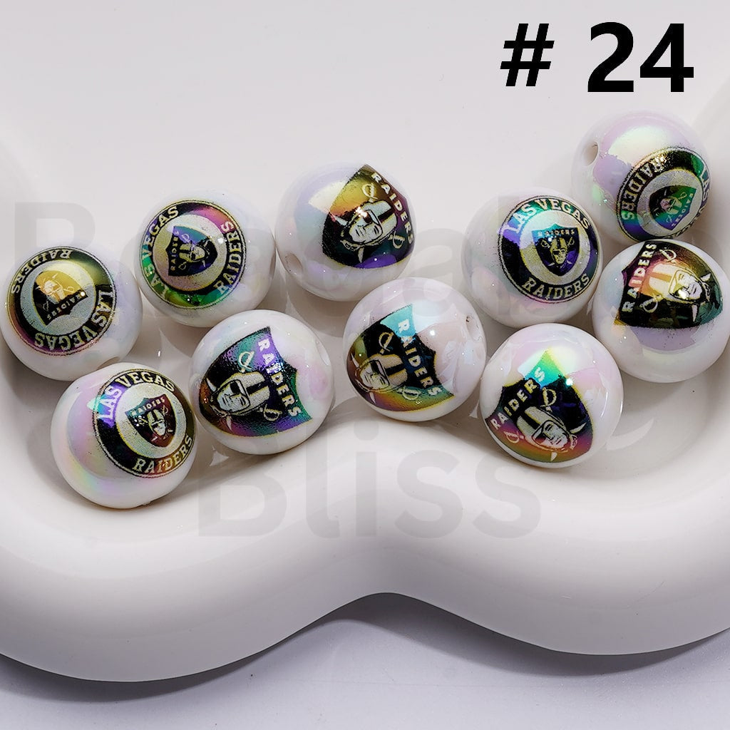 NF Football Teams USA American UV Coating Round Acrylic Beads, 16MM, Random Mix and Single Team Both Available to Choose