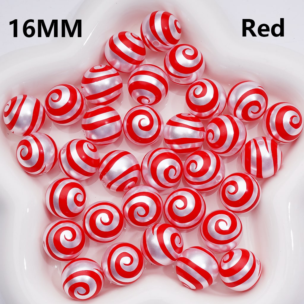 Shiny Silver Multi-Color Swirl Lolipop Round Stripes Acrylic Beads, 16MM