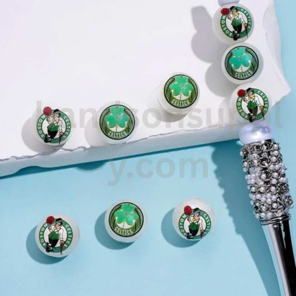 Boston Celti NBA Team Matte White Frosted Acrylic Beads 16MM USA Sports Random Mix