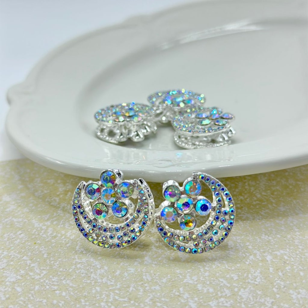 Bling Bling Alloy Cresent Moon Flower with Fancy Exquisite Shiny Rhinestones Beads, Around 24*24MM