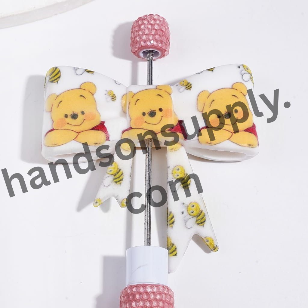 Cute Bear and Busy Bee Character Design Soft Bowtie Silicone Focal Beads, 53*59MM