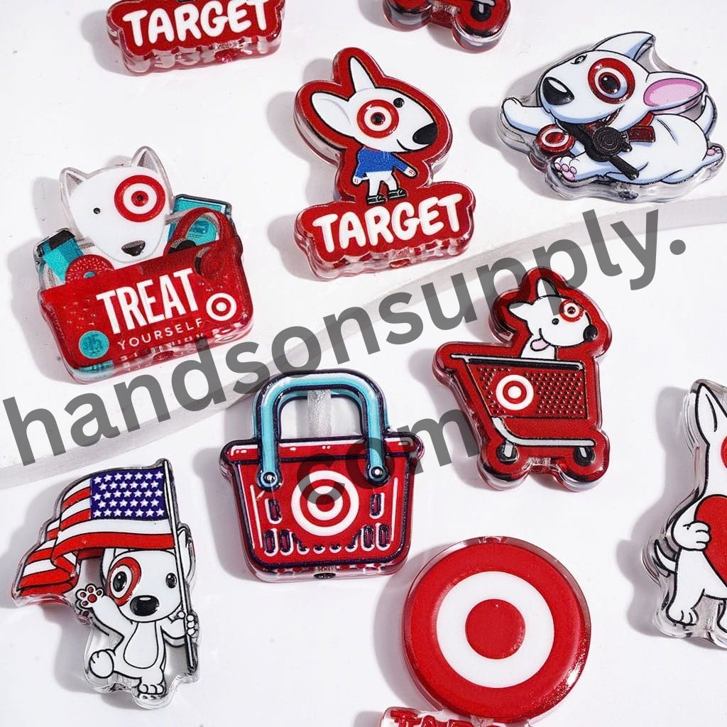 Cute Mascot Dog Characters in Red American Supermarket Theme Semi-Clear Acrylic Beads, Random Mix