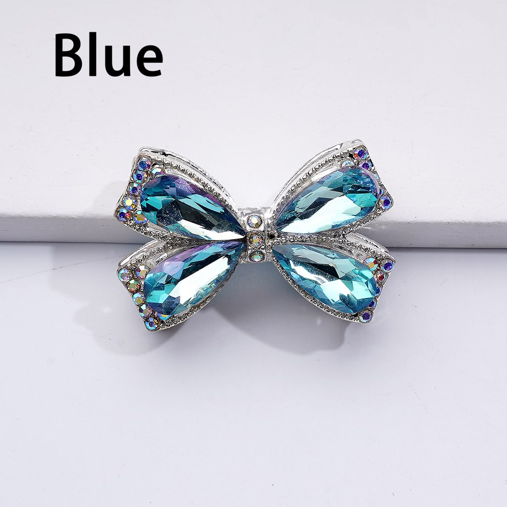 Dazzling Silver Bowknot Beads 24*38MM, Alloy Embellishments with Sparkling Rhinestones