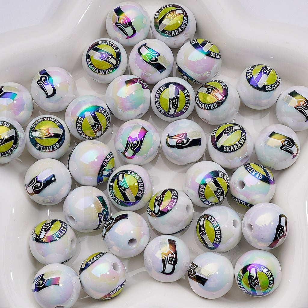 NF Football Teams USA American UV Coating Round Acrylic Beads, 16MM, Random Mix and Single Team Both Available to Choose