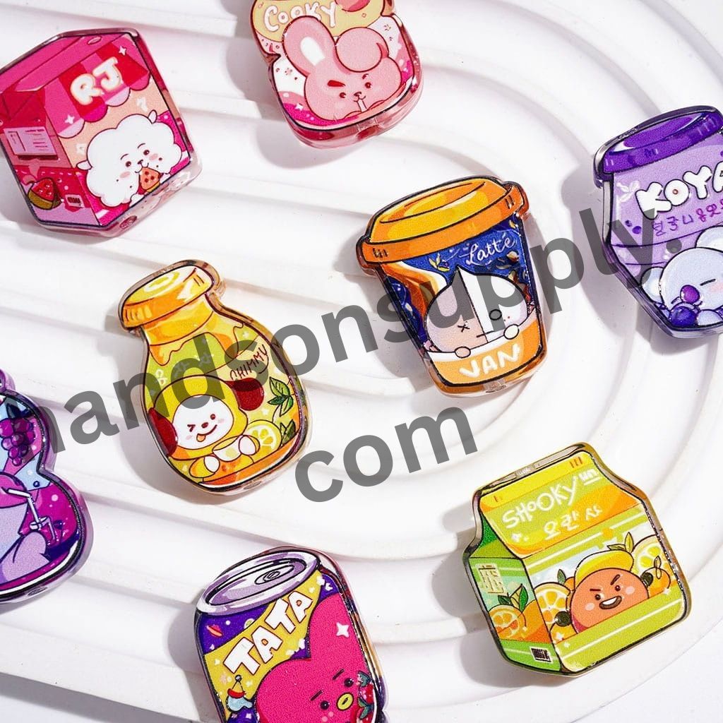 Adorable Korean Boy Group Beverage-Themed Designs Semi-Clear Acrylic Beads, Random Mix