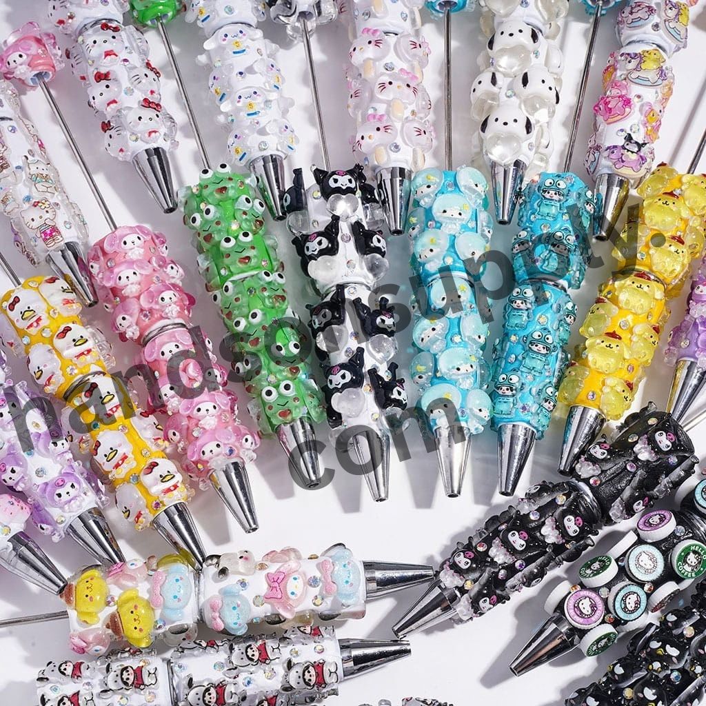 Classic Cartoon Character Series with Sparkling AB Rhinestones Beadable Clay Pens, Multi-Color Random Mix