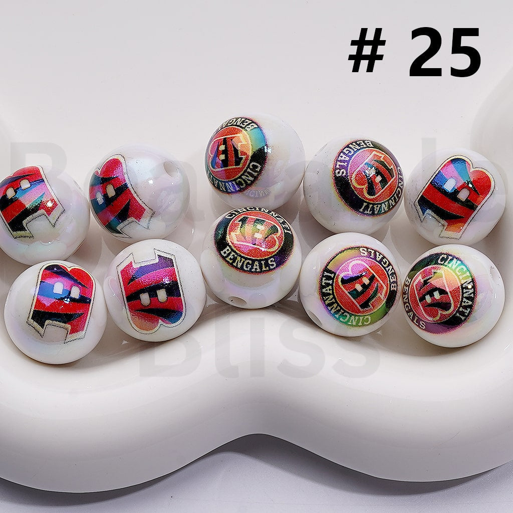 NF Football Teams USA American UV Coating Round Acrylic Beads, 16MM, Random Mix and Single Team Both Available to Choose