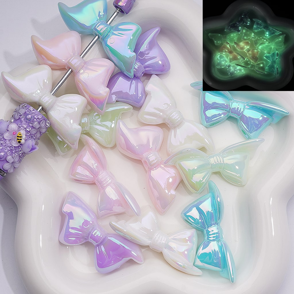 Large Luminous Bowknots UV Coating Acrylic Bead 46*21MM (Single Color is available for 200pcs Whole bag)