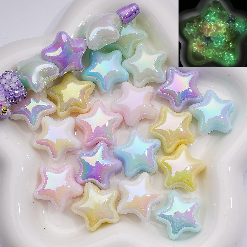 Luminous Cute Five-Pointed Star UV Coating Acrylic Beads 23MM (Single Color is available for 200pcs Whole bag)