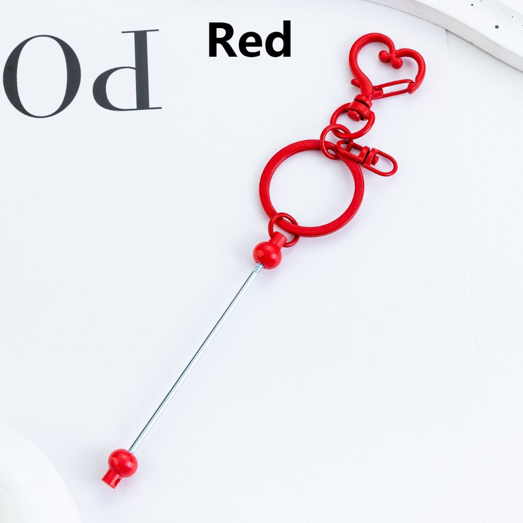 Metal Keychain with Bar and Heart Shape Clasp in Solid Color DIY Beadable 154MM