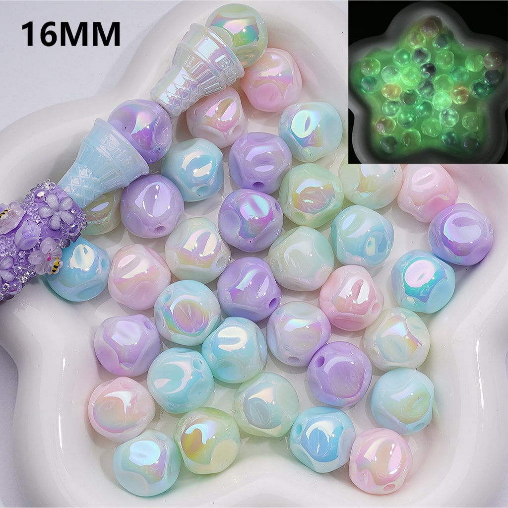 Luminous Mini Aerolite Shape UV Coating Acrylic Beads 16MM (Single Color is available for 200pcs Whole bag)